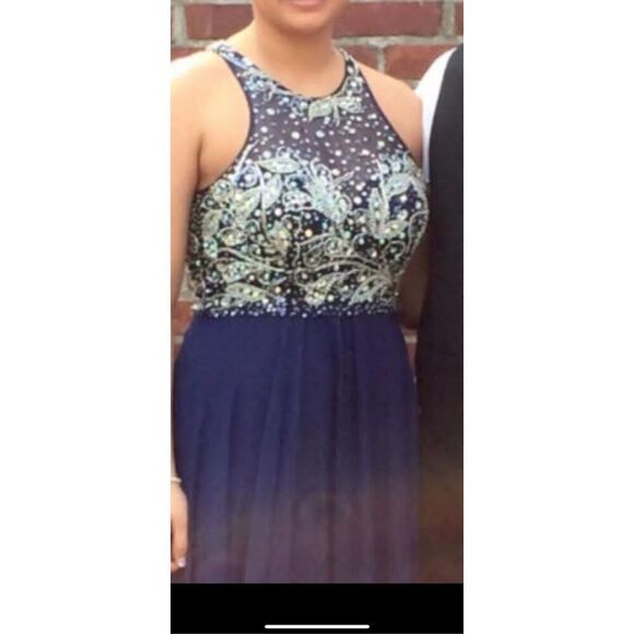 Faviana Glamour navy beaded gown Labeled Size 12 but altered - Picture 2 of 12